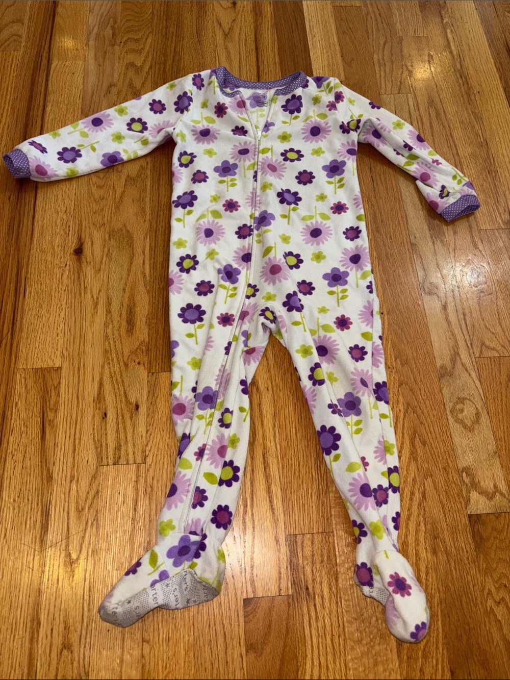 Carter's White Footed One-Piece Pajama with Purple Floral Print